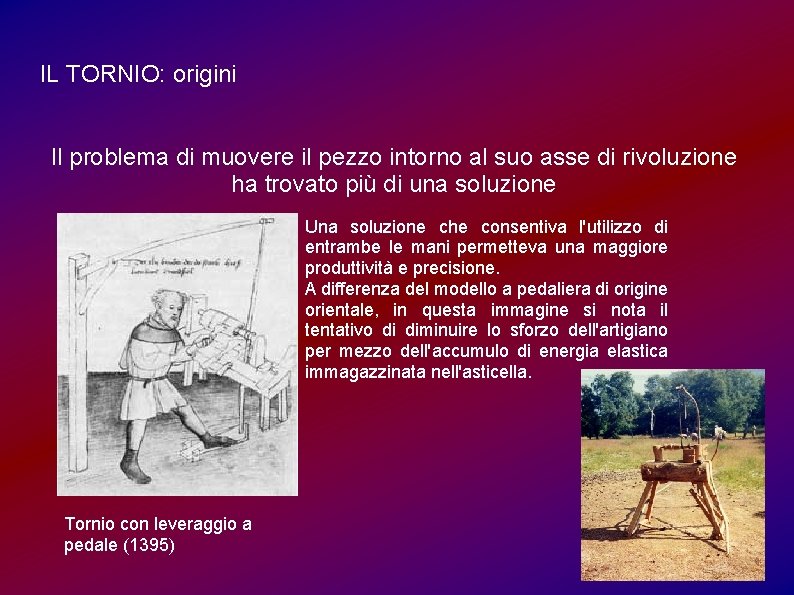 IL TORNIO: origini Il problema di muovere il pezzo intorno al suo asse di