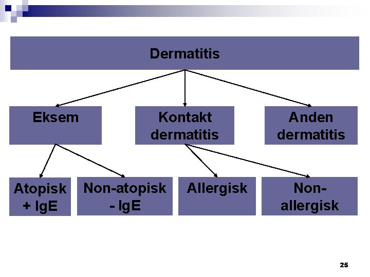 Dermatitis Eksem Atopisk + Ig. E Kontakt dermatitis Non-atopisk - Ig. E Allergisk Anden