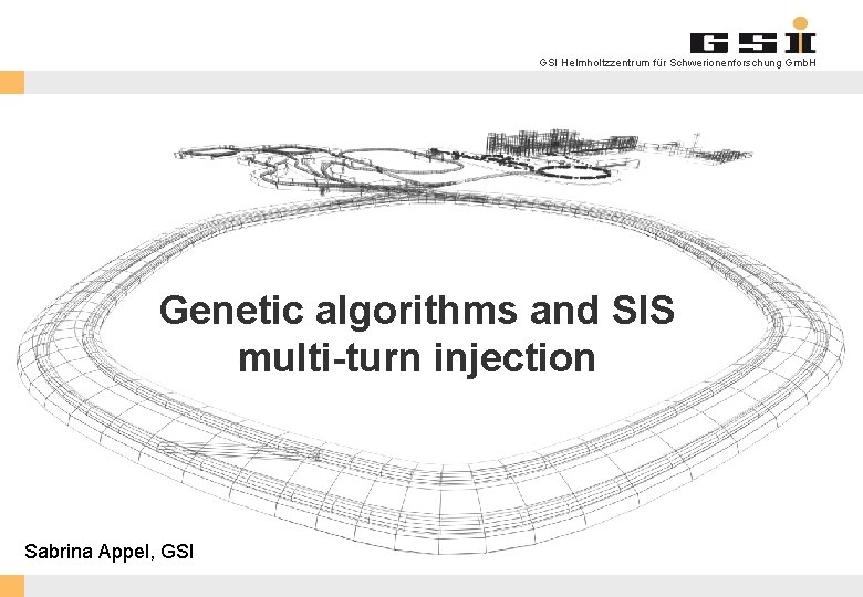 GSI Helmholtzzentrum für Schwerionenforschung Gmb. H Genetic algorithms and SIS multi-turn injection Sabrina Appel,