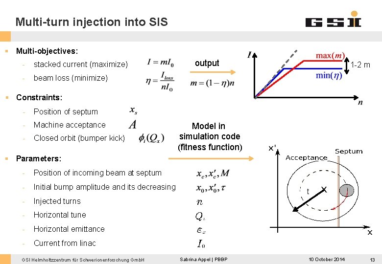 Multi-turn injection into SIS § Multi-objectives: - stacked current (maximize) - beam loss (minimize)