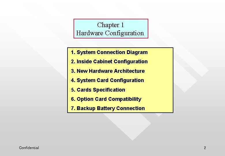 Chapter 1 Hardware Configuration 1. System Connection Diagram 2. Inside Cabinet Configuration 3. New