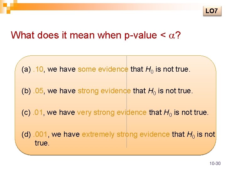 LO 7 What does it mean when p-value < ? (a). 10, we have