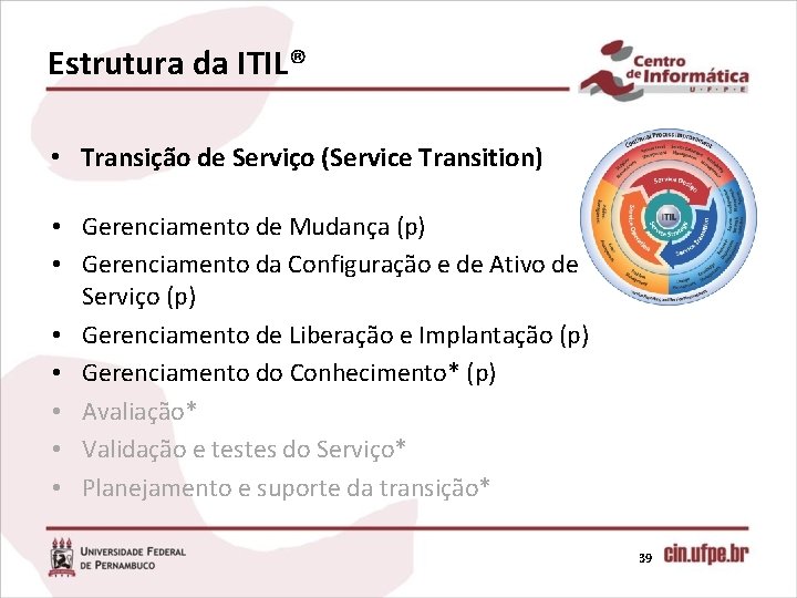 Estrutura da ITIL® • Transição de Serviço (Service Transition) • Gerenciamento de Mudança (p)