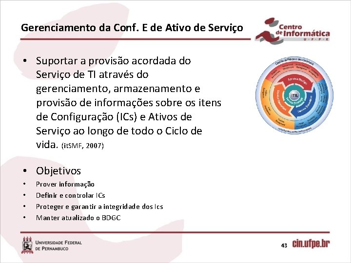 Gerenciamento da Conf. E de Ativo de Serviço • Suportar a provisão acordada do