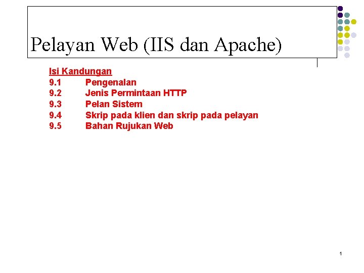 Pelayan Web (IIS dan Apache) Isi Kandungan 9. 1 Pengenalan 9. 2 Jenis Permintaan