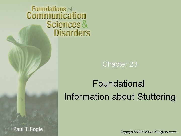 Chapter 23 Foundational Information about Stuttering Copyright © 2008 Delmar. All rights reserved. 