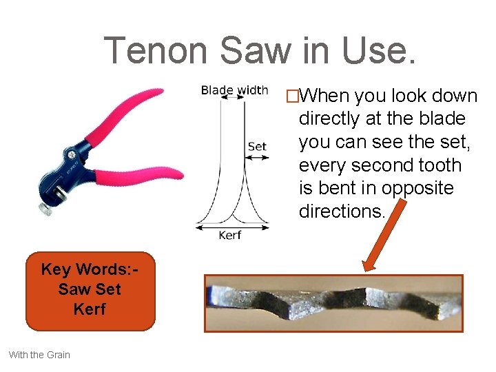 Tenon Saw in Use. �When you look down directly at the blade you can