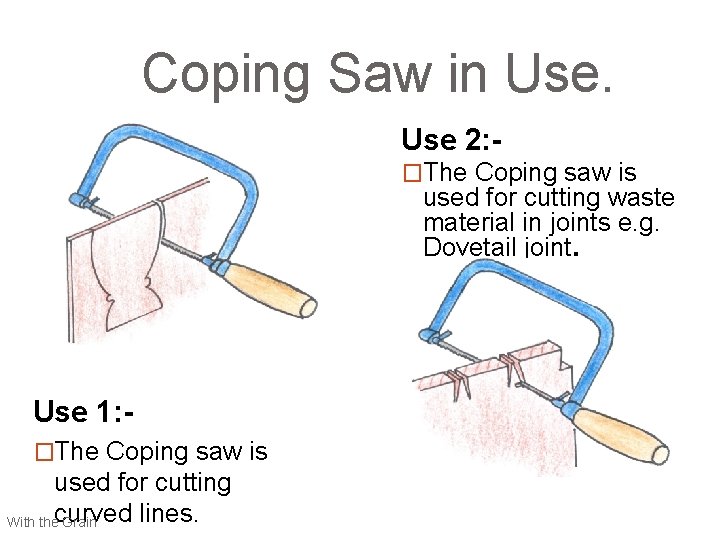 Coping Saw in Use 2: �The Coping saw is used for cutting waste material