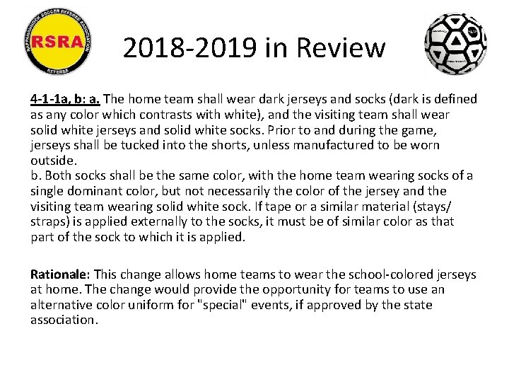 2018 -2019 in Review 4 -1 -1 a, b: a. The home team shall