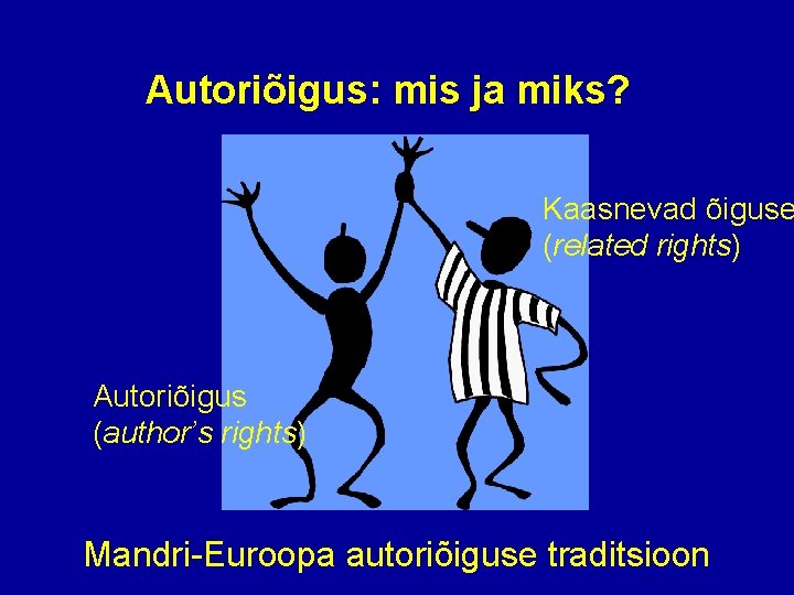 Autoriõigus: mis ja miks? Kaasnevad õiguse (related rights) Autoriõigus (author’s rights) Mandri-Euroopa autoriõiguse traditsioon