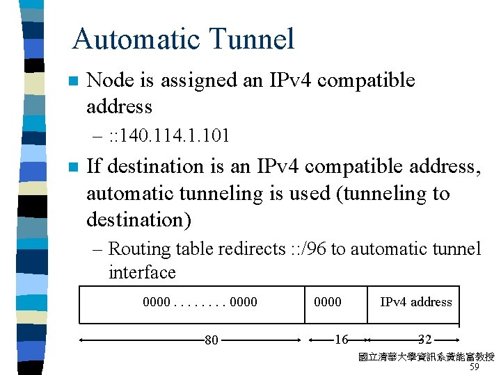 Automatic Tunnel n Node is assigned an IPv 4 compatible address – : :