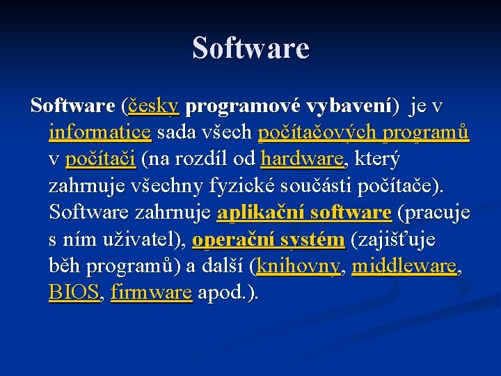 Software (česky programové vybavení) je v informatice sada všech počítačových programů v počítači (na