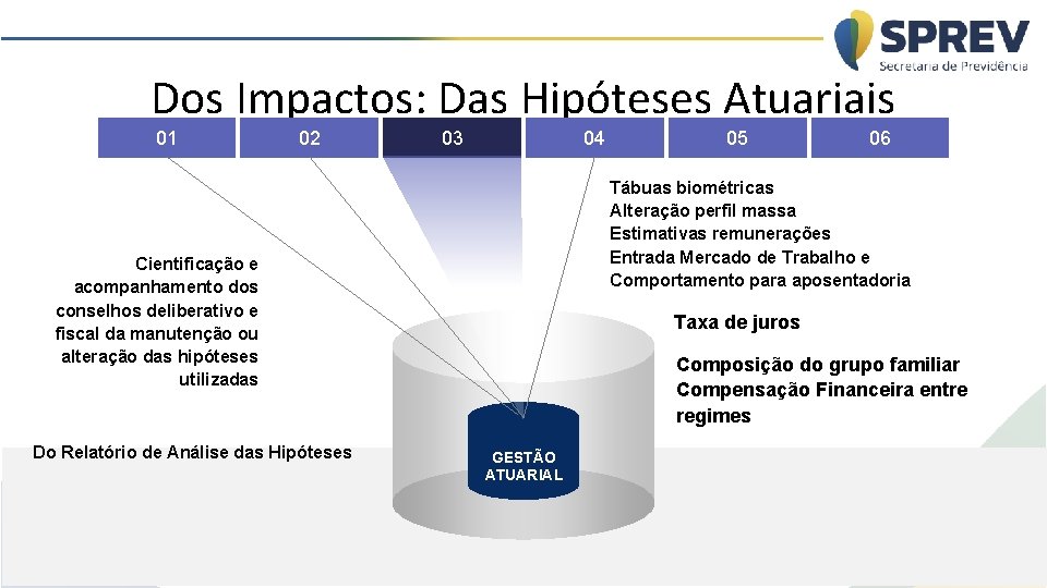 Dos Impactos: Das Hipóteses Atuariais 01 02 03 04 06 Tábuas biométricas Alteração perfil