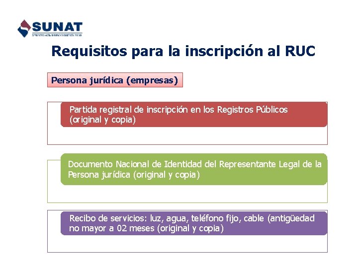 Requisitos para la inscripción al RUC Persona jurídica (empresas) Partida registral de inscripción en