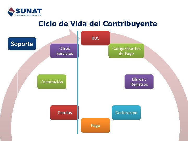 Ciclo de Vida del Contribuyente Soporte RUC Otros Servicios Comprobantes de Pago Libros y