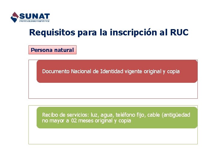 Requisitos para la inscripción al RUC Persona natural Documento Nacional de Identidad vigente original