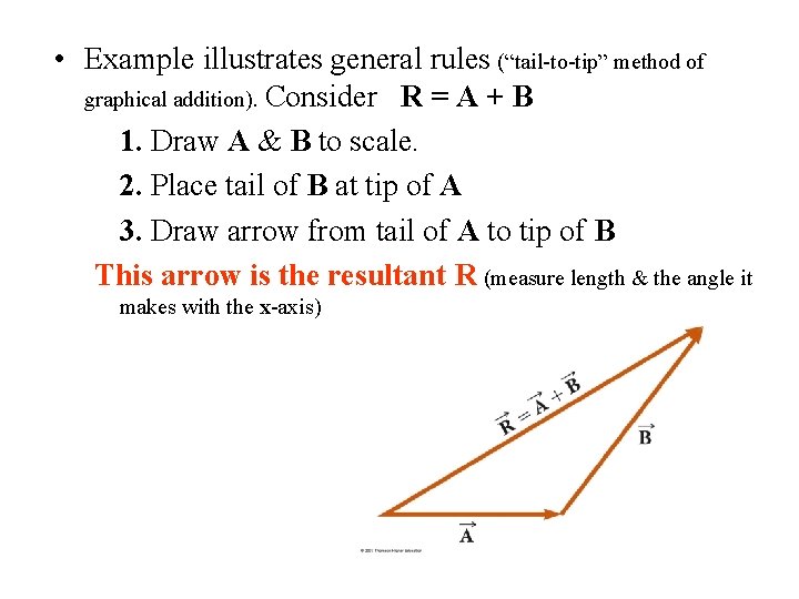  • Example illustrates general rules (“tail-to-tip” method of graphical addition). Consider R =