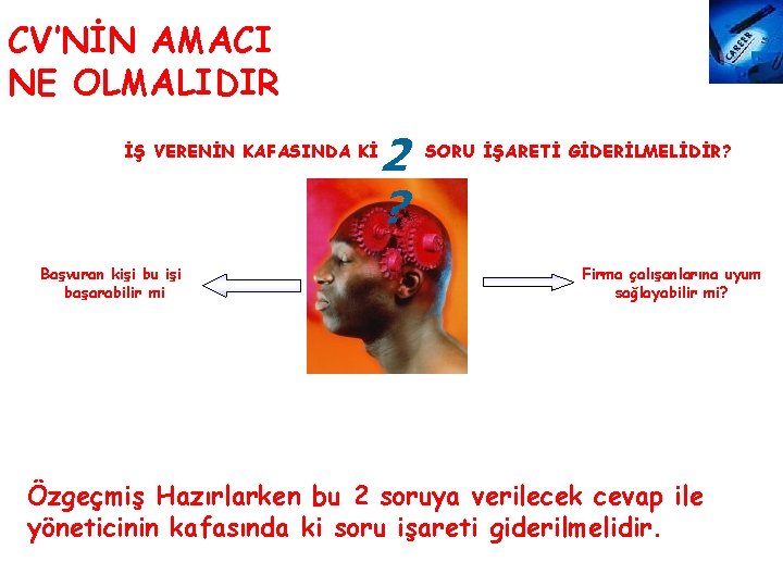 CV’NİN AMACI NE OLMALIDIR 2 ? İŞ VERENİN KAFASINDA Kİ Başvuran kişi bu işi