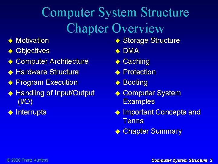 Computer System Structure Chapter Overview Motivation Objectives Computer Architecture Hardware Structure Program Execution Handling