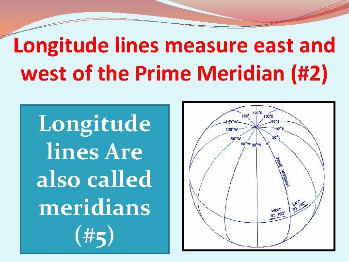 Longitude lines measure east and west of the Prime Meridian (#2) Longitude lines Are