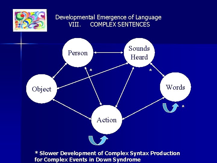 Developmental Emergence of Language VIII. COMPLEX SENTENCES Sounds Heard Person * * Words Object