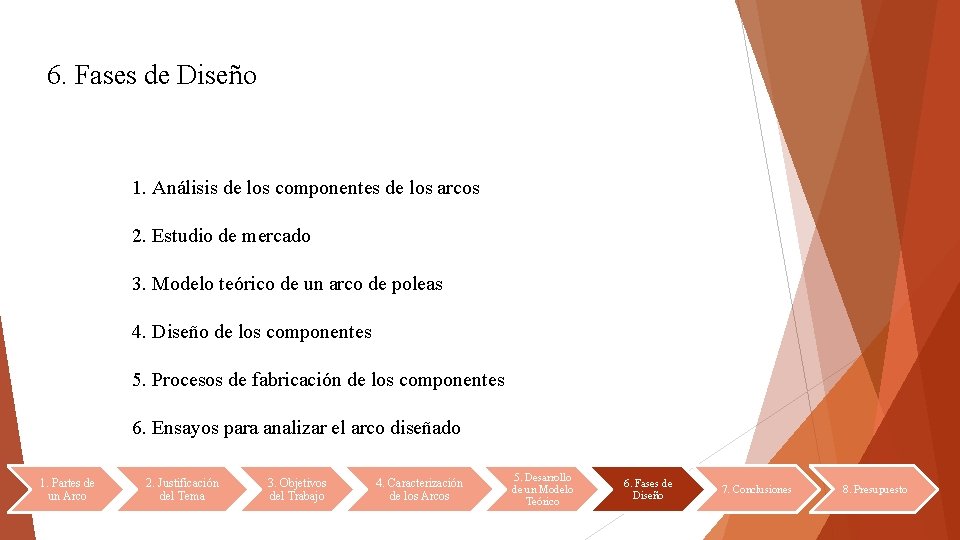 6. Fases de Diseño 1. Análisis de los componentes de los arcos 2. Estudio