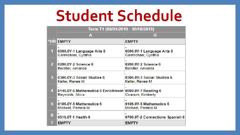 Student Schedule 