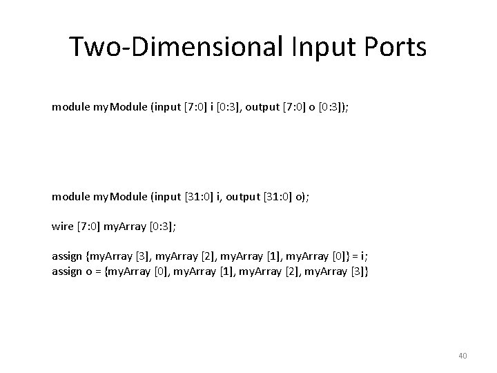 Two-Dimensional Input Ports module my. Module (input [7: 0] i [0: 3], output [7: