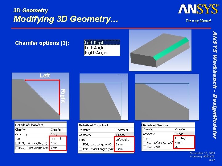 3 D Geometry Modifying 3 D Geometry… Left Right ANSYS Workbench - Design. Modeler