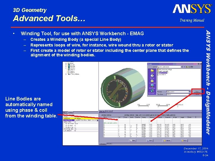 3 D Geometry Advanced Tools… Winding Tool, for use with ANSYS Workbench - EMAG