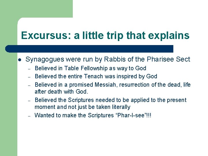 Excursus: a little trip that explains l Synagogues were run by Rabbis of the Excursus: a little trip that explains l Synagogues were run by Rabbis of the