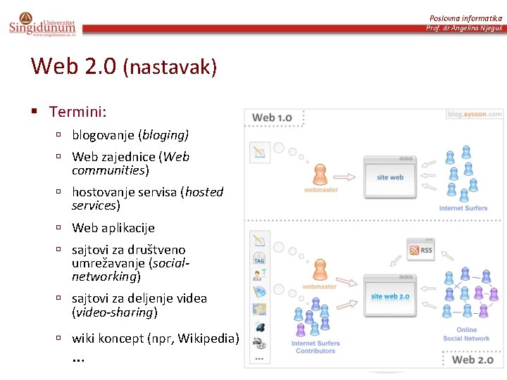 Poslovna informatika Prof. dr Angelina Njeguš Web 2. 0 (nastavak) § Termini: ú blogovanje