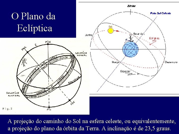 O Plano da Eclíptica A projeção do caminho do Sol na esfera celeste, ou