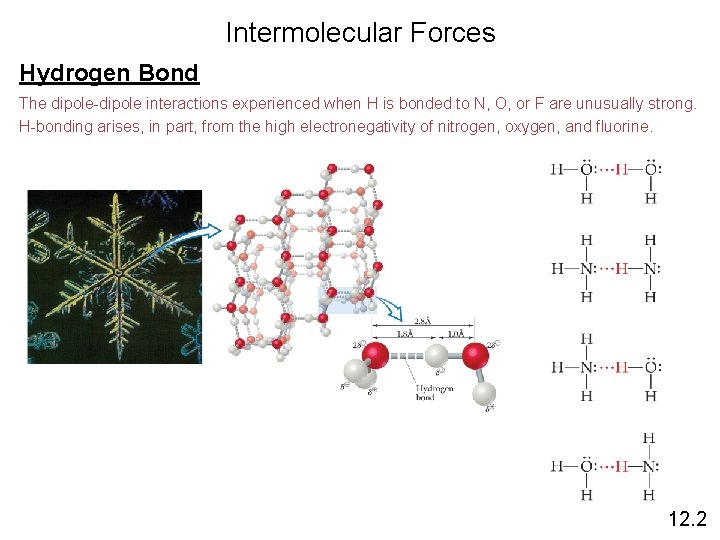 Intermolecular Forces Hydrogen Bond The dipole-dipole interactions experienced when H is bonded to N,