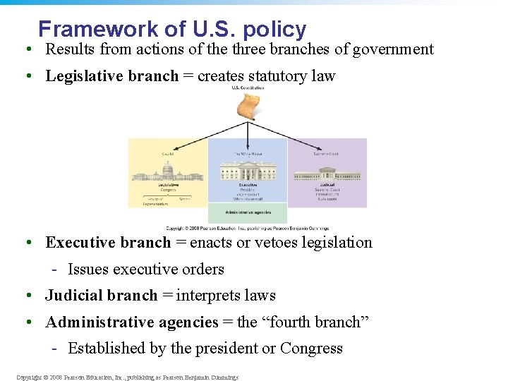 Framework of U. S. policy • Results from actions of the three branches of