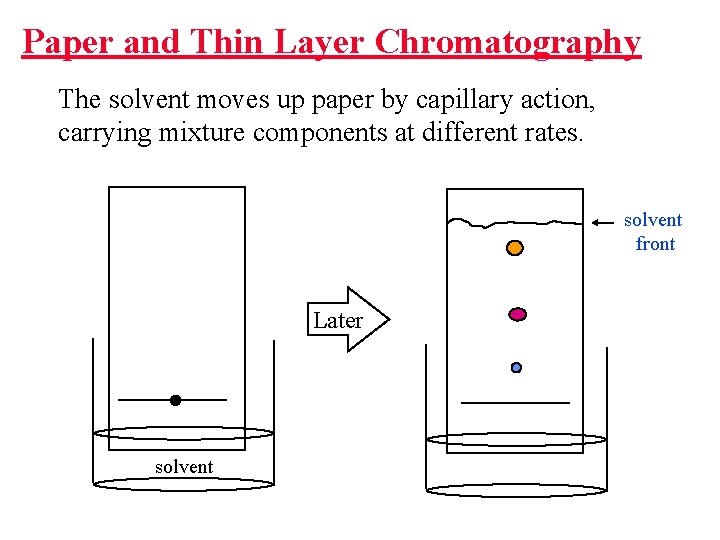 Paper and Thin Layer Chromatography The solvent moves up paper by capillary action, carrying