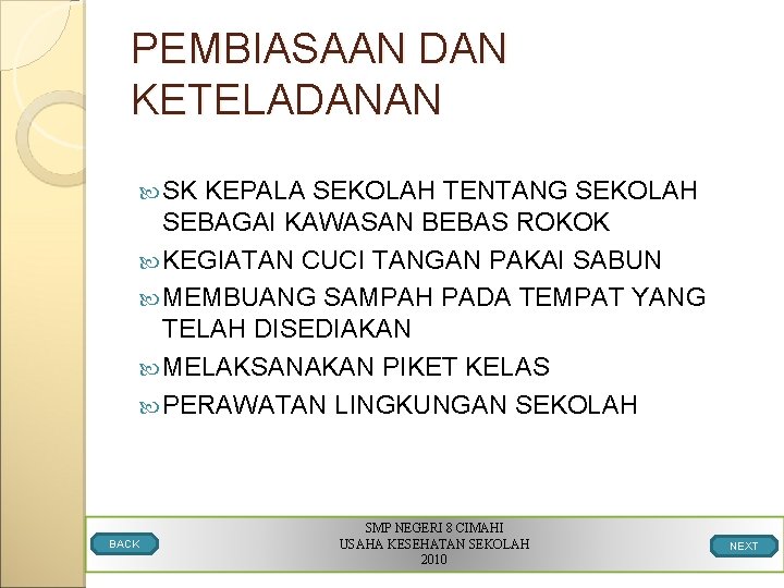PEMBIASAAN DAN KETELADANAN SK KEPALA SEKOLAH TENTANG SEKOLAH SEBAGAI KAWASAN BEBAS ROKOK KEGIATAN CUCI