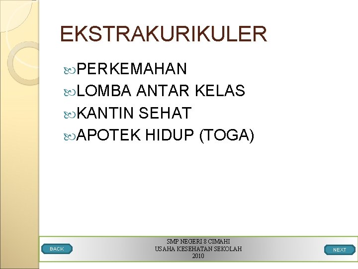 EKSTRAKURIKULER PERKEMAHAN LOMBA ANTAR KELAS KANTIN SEHAT APOTEK HIDUP (TOGA) BACK SMP NEGERI 8