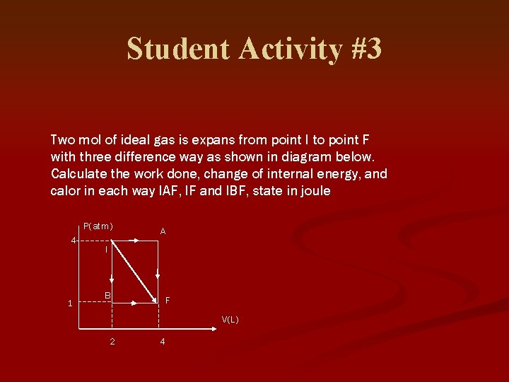 Student Activity #3 Two mol of ideal gas is expans from point I to