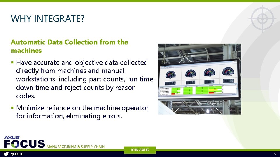 WHY INTEGRATE? Automatic Data Collection from the machines § Have accurate and objective data WHY INTEGRATE? Automatic Data Collection from the machines § Have accurate and objective data