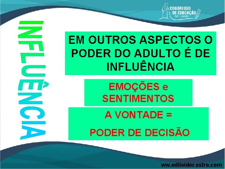 EM OUTROS ASPECTOS O PODER DO ADULTO É DE INFLUÊNCIA EMOÇÕES e SENTIMENTOS A