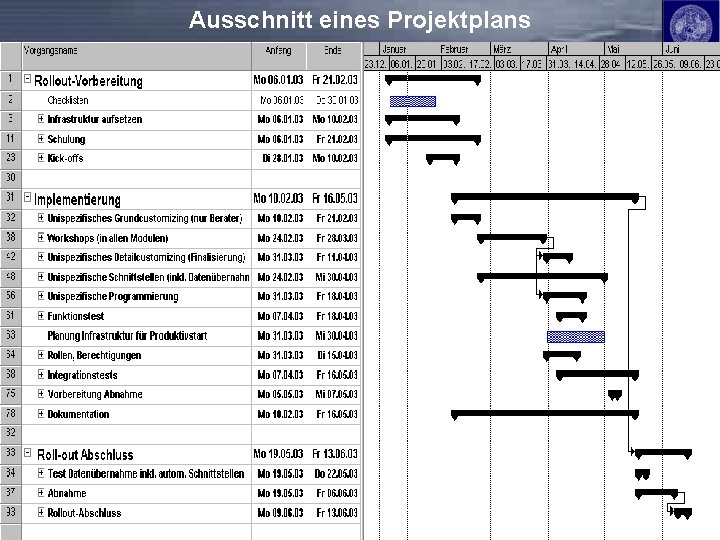 Ausschnitt eines Projektplans 