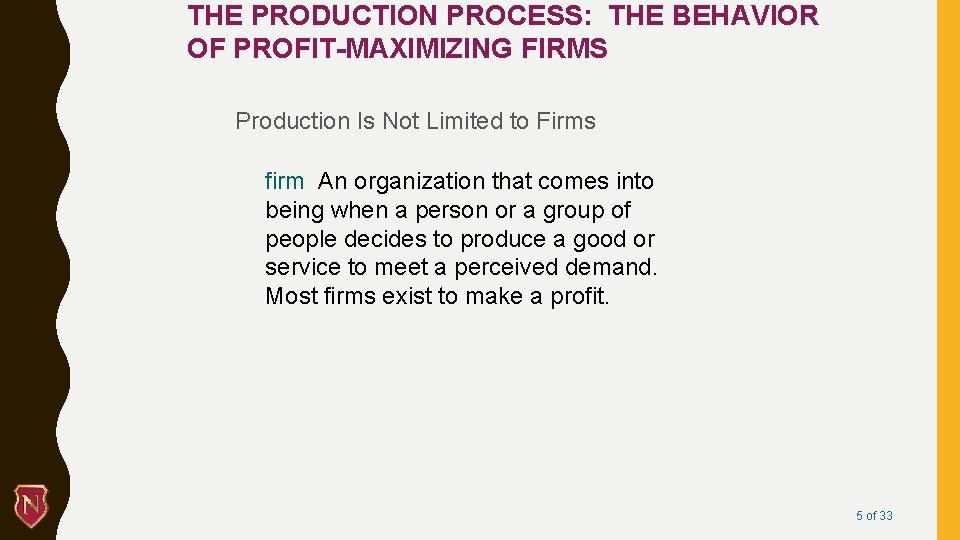 THE PRODUCTION PROCESS: THE BEHAVIOR OF PROFIT-MAXIMIZING FIRMS Production Is Not Limited to Firms