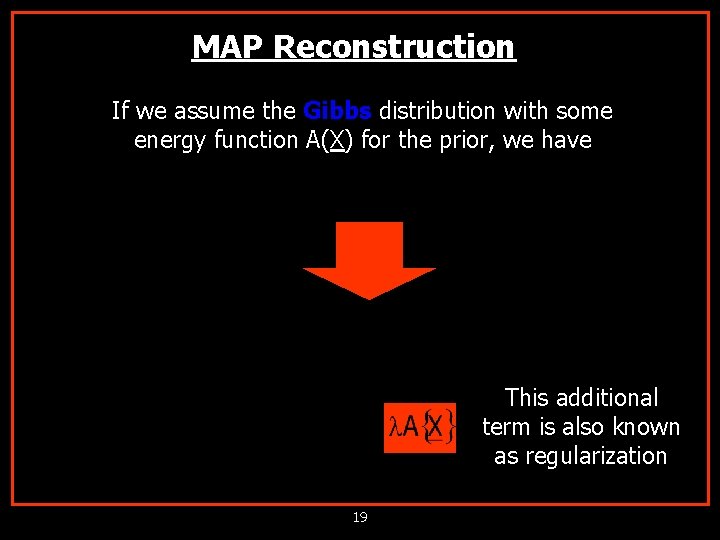 MAP Reconstruction If we assume the Gibbs distribution with some energy function A(X) for