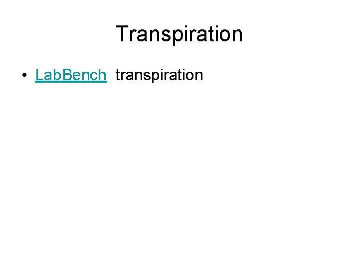 Transpiration • Lab. Bench transpiration Transpiration • Lab. Bench transpiration