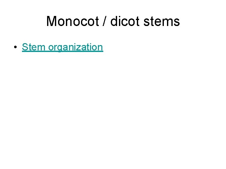 Monocot / dicot stems • Stem organization Monocot / dicot stems • Stem organization