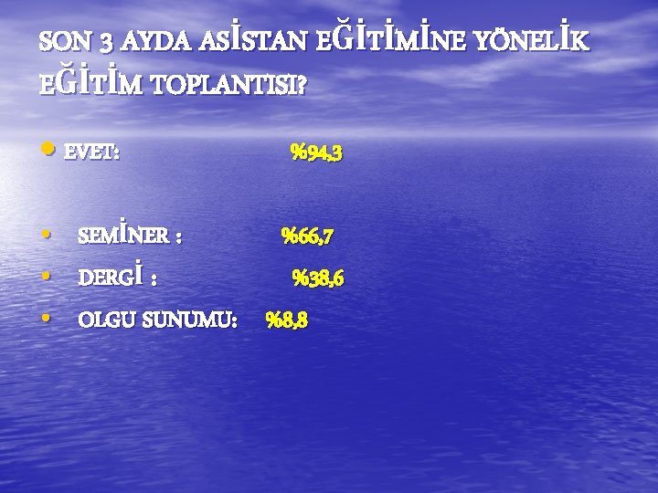SON 3 AYDA ASİSTAN EĞİTİMİNE YÖNELİK EĞİTİM TOPLANTISI? EVET: • • • %94, 3 SON 3 AYDA ASİSTAN EĞİTİMİNE YÖNELİK EĞİTİM TOPLANTISI? EVET: • • • %94, 3