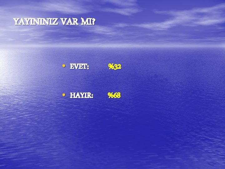 YAYININIZ VAR MI? • EVET: %32 • HAYIR: %68 YAYININIZ VAR MI? • EVET: %32 • HAYIR: %68