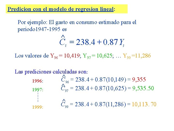 Predicion con el modelo de regresion lineal: Por ejemplo: El gasto en consumo estimado