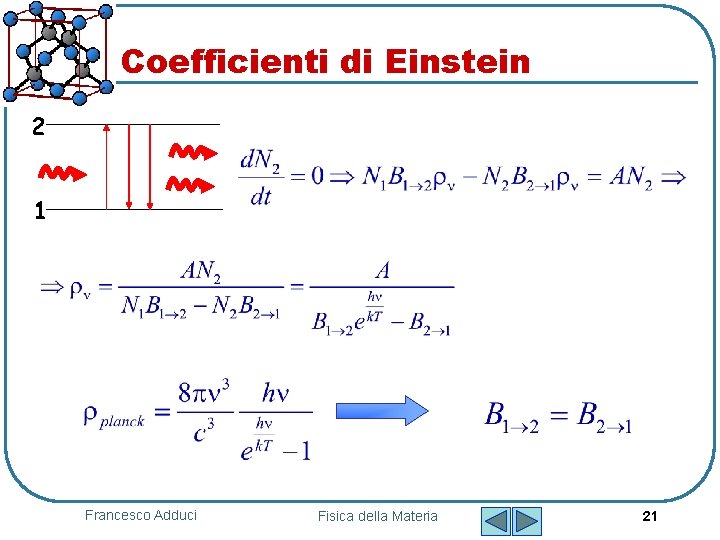 Coefficienti di Einstein 2 1 Francesco Adduci Fisica della Materia 21 